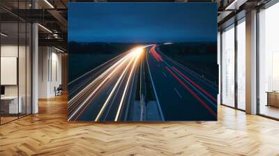 Busy highway in countryside at night. Themes car transportation, direction and connection.. Wall mural