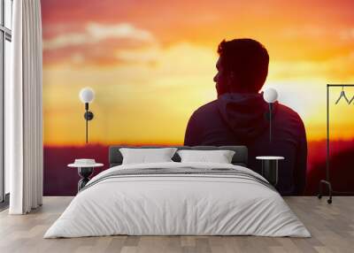 Man at the sunrise Wall mural