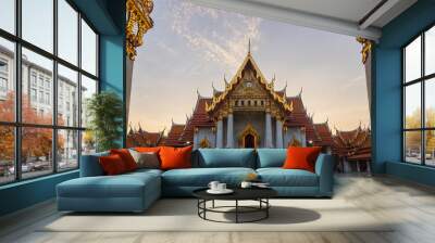 Wat Benchamabophit Dusitvanaram or White Marble Temple is Famous in Bangkok Thailand. Wall mural