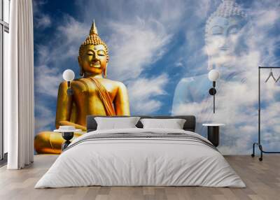 Budha golden you from nature stone ancient ancient times cliping part Wall mural