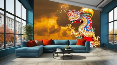 Golden Dragon Chinese natural backdrop of a motion blur. Wall mural