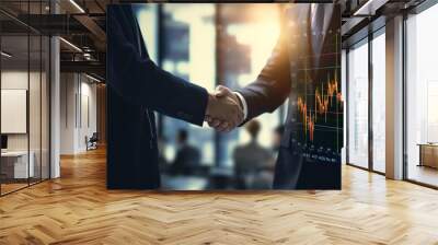 business man shaking hand with stock graph. Stock market concept. Wall mural