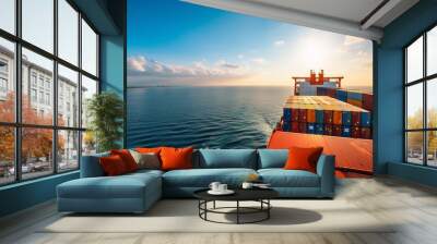 Cargo ships on the sea. Transportion by shipping. Wall mural