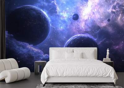 Two planets are floating in space with a few other planets in the background Wall mural