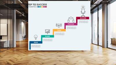 stair step to success. staircase with icons and elements to success. can be used for infographic, ba Wall mural