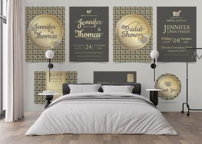 Set of Wedding invitation Card for Muslim Wedding.Brown and Gold Concept.Vector/Illustration Wall mural