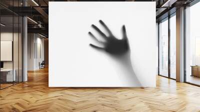 defocused hand silhouette behind frosted glass in black and white mode, halloween concept Wall mural