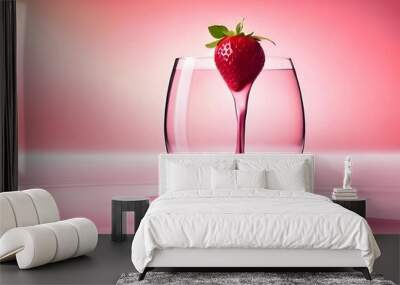 Fresh strawberry smoothie in a glass. Fresh and smoothie strawberry on pink background. Healthy food and drink concept. Wall mural