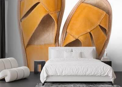 isolated yellow leather comfortable slippers Wall mural