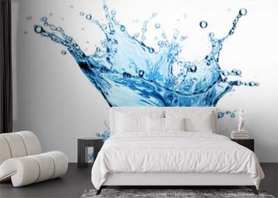 water splash isolated on a white or transparent background, PNG, water droplets, falling water splash, blue liquid splash Wall mural