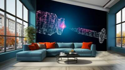 3D Illustration Abstract syringe injection needle futuristic innovation covid vaccine research develop success trail effective protect result pharmaceutical company cure coronavirus evolution Wall mural