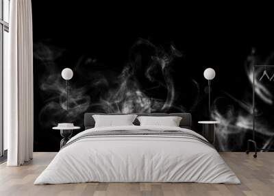 White steam smoke on solid black background with abstract blur motion wave swirl use as an overlay effect for vapor cigarette dry ice hot water and food soup Wall mural