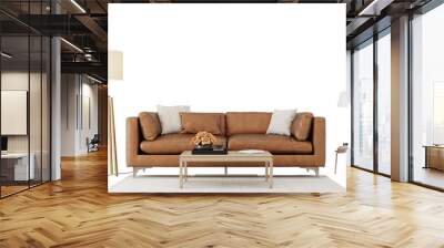 Interior furniture set 3D render. Living room house floor template background mockup design , isolated on transparent background Wall mural