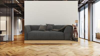 living room interior 3d render background wood floor wooden wall template design mock up copy space Wall mural