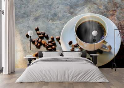 coffee cup coffee beans on the cement  background with smoky aroma Wall mural