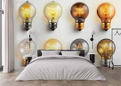 lightbulbs icon set, 3D render style, isolated on white or transparent background Wall mural