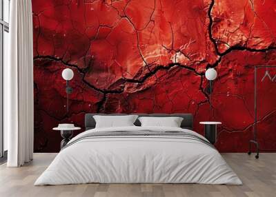 red colored demonic cracks, , isolated on a black background Wall mural