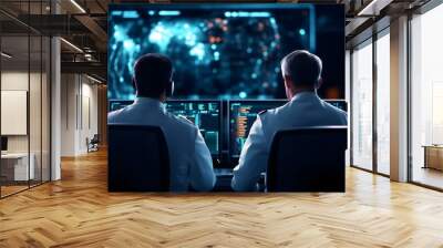 Two operators monitoring high-tech displays Wall mural