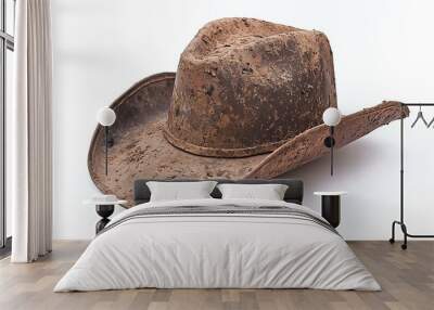 Worn cowboy hat on a white isolated background. Wall mural