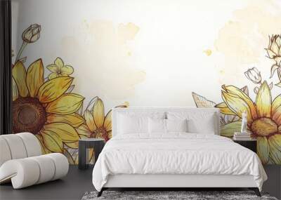 Doodle Page Print Border Design with Sunflower Daisy Ethereal Light and Phrase Wall mural