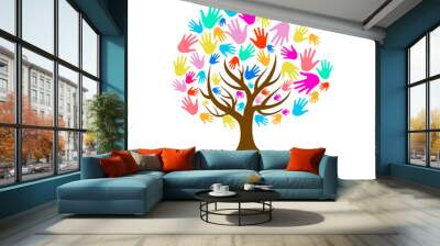 colorful hand with tree isolate on transparent background. Wall mural