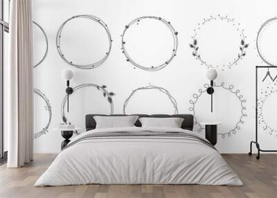 Wreath circle frame set on white background. Wall mural