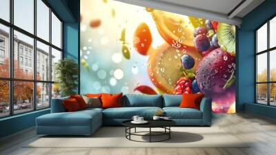 Fresh tropical fruits background, healthy lifestyle, banner and marketing Wall mural