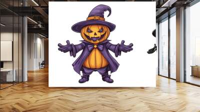 Jack o lantern evil halloween, cartoon style, isolate on transparent background Wall mural