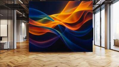 Colorful abstract waves with fluid motion on a dark background. Wall mural