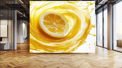 Lemon slices swirling in golden liquid, capturing the freshness and vibrancy of citrus in motion. Wall mural