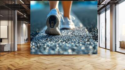 Close-up of a person's shoe while walking. Suitable for accompanying articles about the walking benefits, articles recommending places to walk for exercise, posting pictures with quotes about walking Wall mural