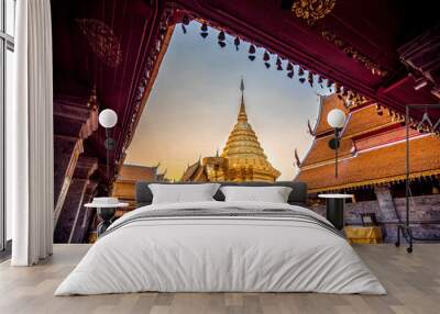 Wat Phra That Doi Suthep, the most famous temple in Chiang Mai, Thailand Wall mural