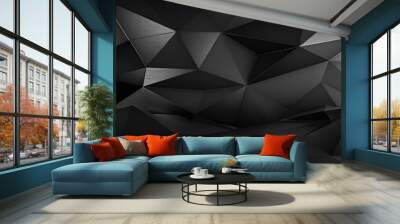 Abstract black futuristic polygonal shape of triangulated surface. Low poly crystal random pattern background. 3d rendering. Wall mural