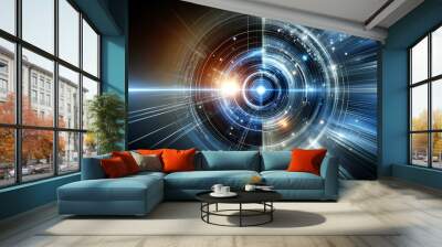 Abstract blue design with glowing circles evokes a sense of futuristic technology Wall mural