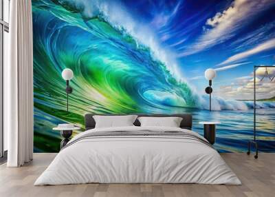 Abstract blue green background with waves forced perspective Wall mural