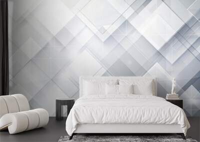 Abstract geometric background with overlapping elements in shades of white and gray Wall mural