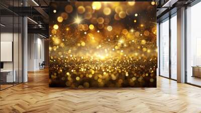 Abstract glitter light gold black background close-up Wall mural