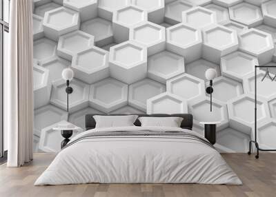 abstract technological hexagonal background. white geometric hexagon concept. modern element for des Wall mural