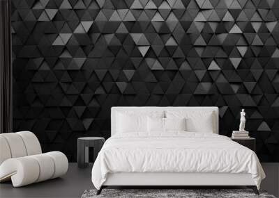 Black triangular abstract background, Grunge surface, 3d Rendering Wall mural