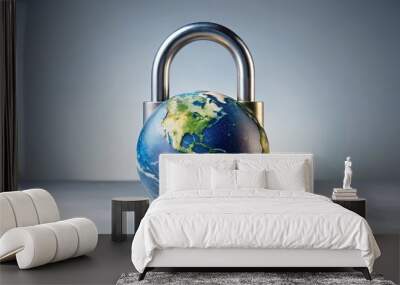 Close-up image of planet earth shaped as a padlock on a light background Wall mural