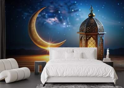 Close-Up islamic celebration of ramadhan lantern with crescent moon Wall mural