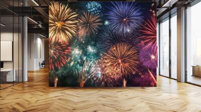 Colorful fireworks exploding in the night sky during a festive celebration  Wall mural