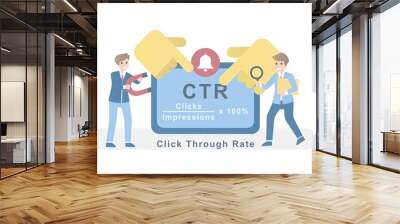 CTR - Click Through Rate acronym,Number time of clicks and Online advertising analysis,Website customer visitor engagement effect calculation,Internet digital marketing strategy,Vector illustration. Wall mural