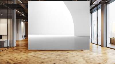 Empty abstract white space with curve wall. Modern blank showroom with floor. Future concept background. 3d rendering. Wall mural