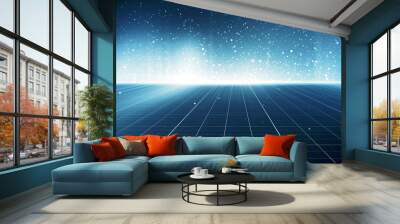 Futuristic digital grid and particles abstract cyber technology environment background. 3D Illustration. Wall mural