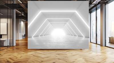 Illuminated corridor interior design. Abstract Futuristic tunnel with light background. 3D rendering. Wall mural