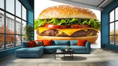 Panoramic cheeseburger isolated on white background Wall mural