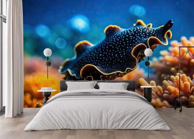 Persian carpet flatworm swimming over coral reef in Bali silhouette Wall mural