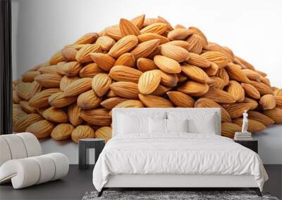 Pile of raw almond nuts isolated on white background Wall mural