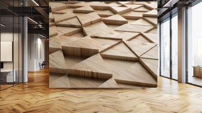 wood triangular abstract polygonal background from wooden, 3d render Wall mural